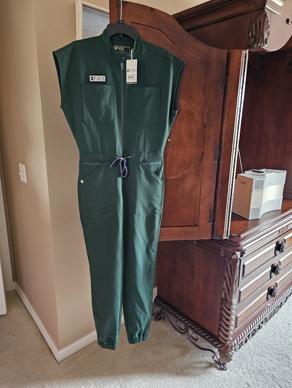 FIGS BRITISH RACING GREEN RAFAELA CARGO JUMPSUIT.